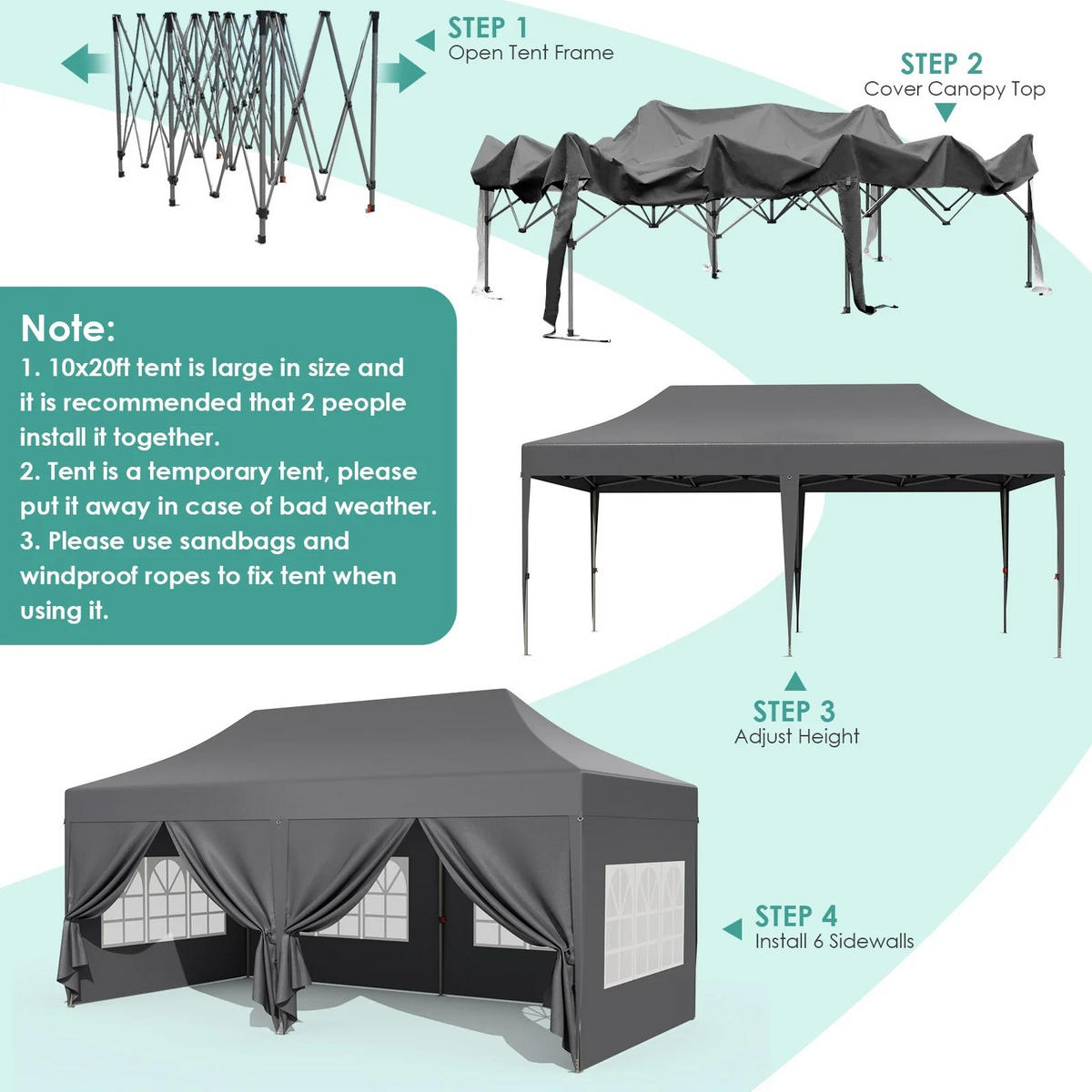 PAVILLON 3x6 m Dunkelgrau mit 6 Seitenteilen - Dunkelgrau, Textil/Metall (600/300cm) - Kaket