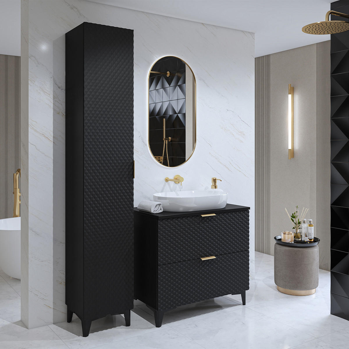 BADMÖBEL 80.4cm Cléa 2er-Set Schwarz - Schwarz, Holzwerkstoff (80.4/62.6/48.5cm) - Petits-meubles