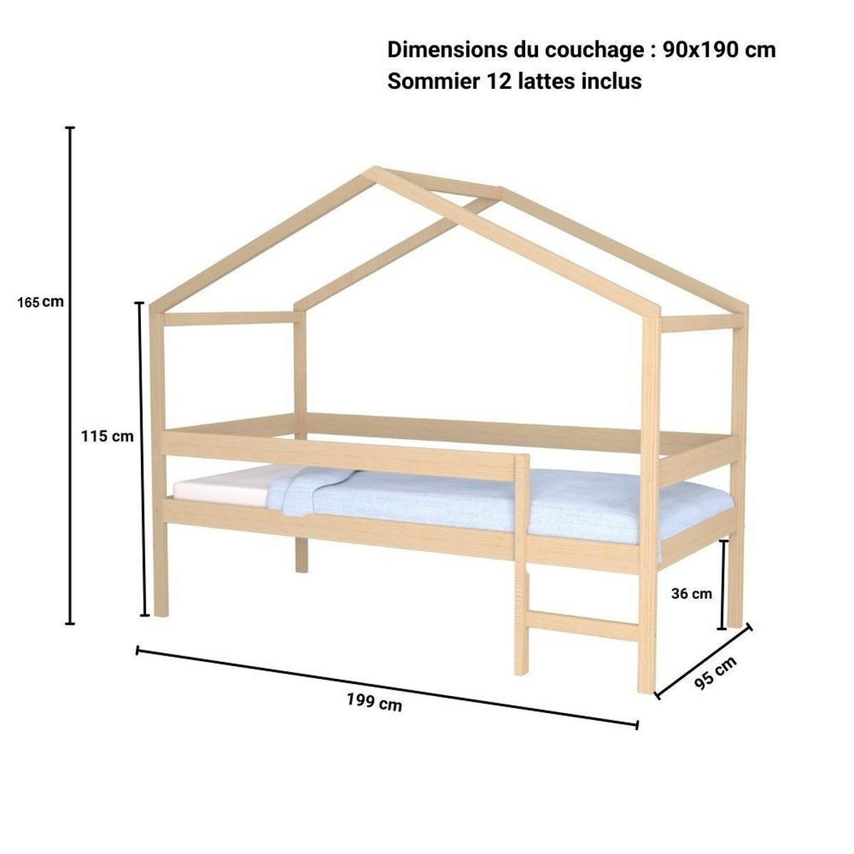 HAUSBETT MIKA + Lattenrost + Matratze/ Kinderbett 90x190 - Naturholz - Naturfarben, Holz (90/190cm) - Weber Industries