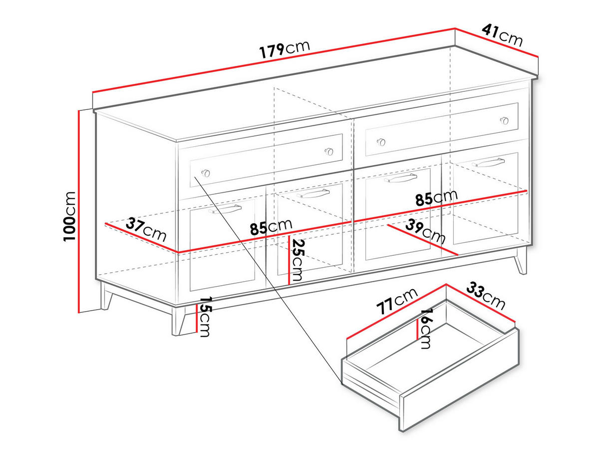 SDEBOARD Windsor W-02 - Kaschmir/Eichefarben, Holz/Holzwerkstoff (179/100/41cm) - MIRJAN24