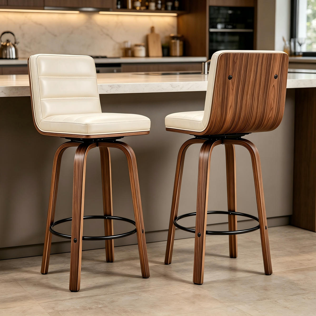 BARHOCKER DE-36437 mit geschwungenen Holzbeinen Creme - Creme, Holz (48/90/40cm) - ComfortXL