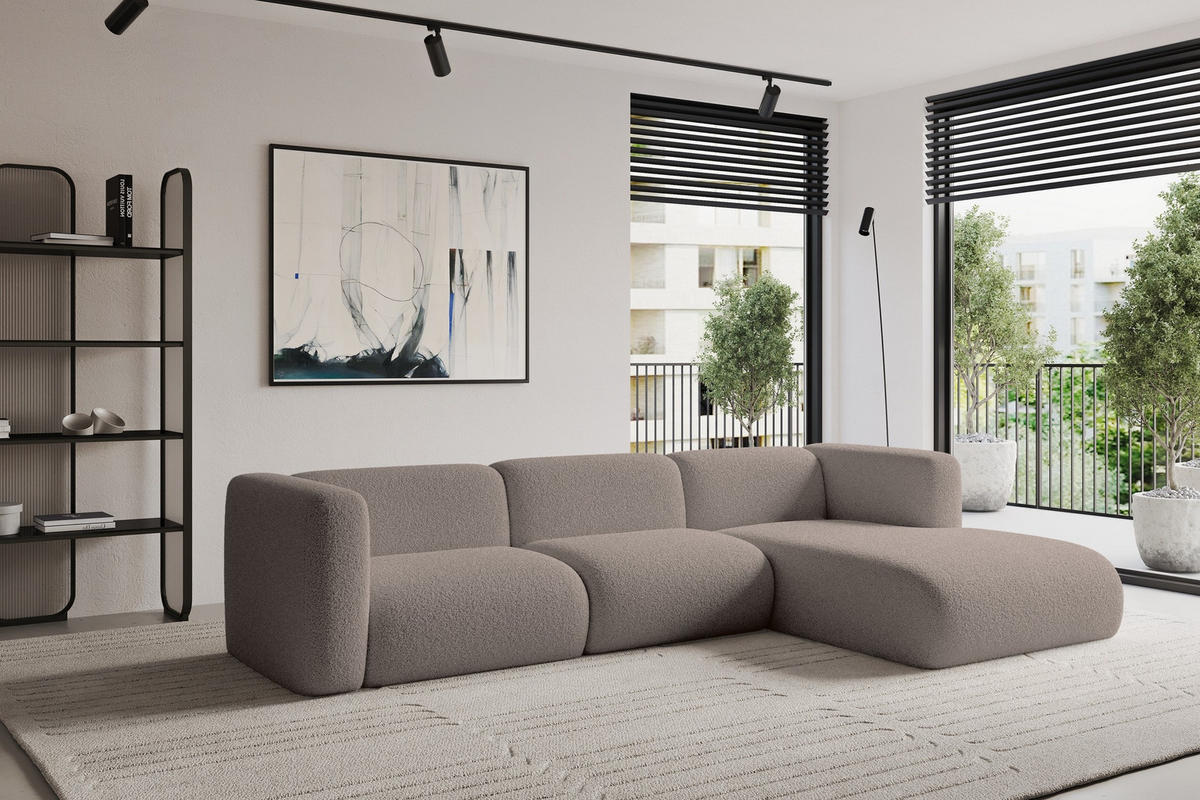 ECKSOFA Ottomane Rechts MIRA-L2 318x179x89 Braun Bouclé - Dunkelbraun/Schwarz, Holzwerkstoff/Kunststoff (318/179cm) - ALTDECOR