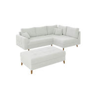 ECKSOFA inkl. Hocker Henrik Weiß Boucle - Ottomane rechts - Weiß/Braun, Holz/Textil (231/161cm) - S-Style Möbel