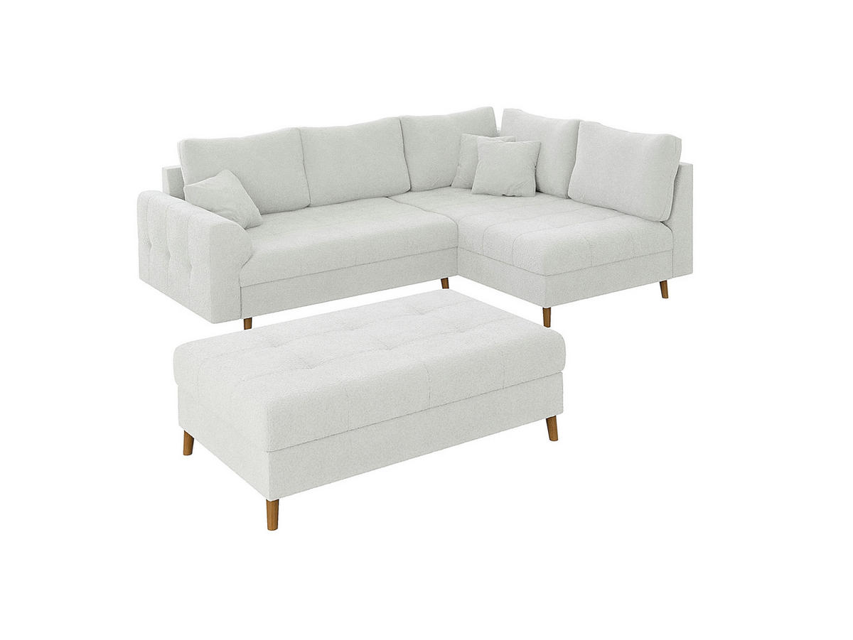ECKSOFA inkl. Hocker Henrik Weiß Boucle - Ottomane rechts - Weiß/Braun, Holz/Textil (231/161cm) - S-Style Möbel