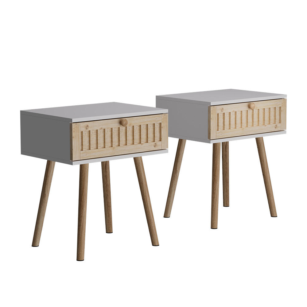 NACHTTISCH Holk Weiß/Kiefer 40 x 47 cm 2-er Set - Weiß/Kieferfarben, Holzwerkstoff (40/47/30cm) - Vicco