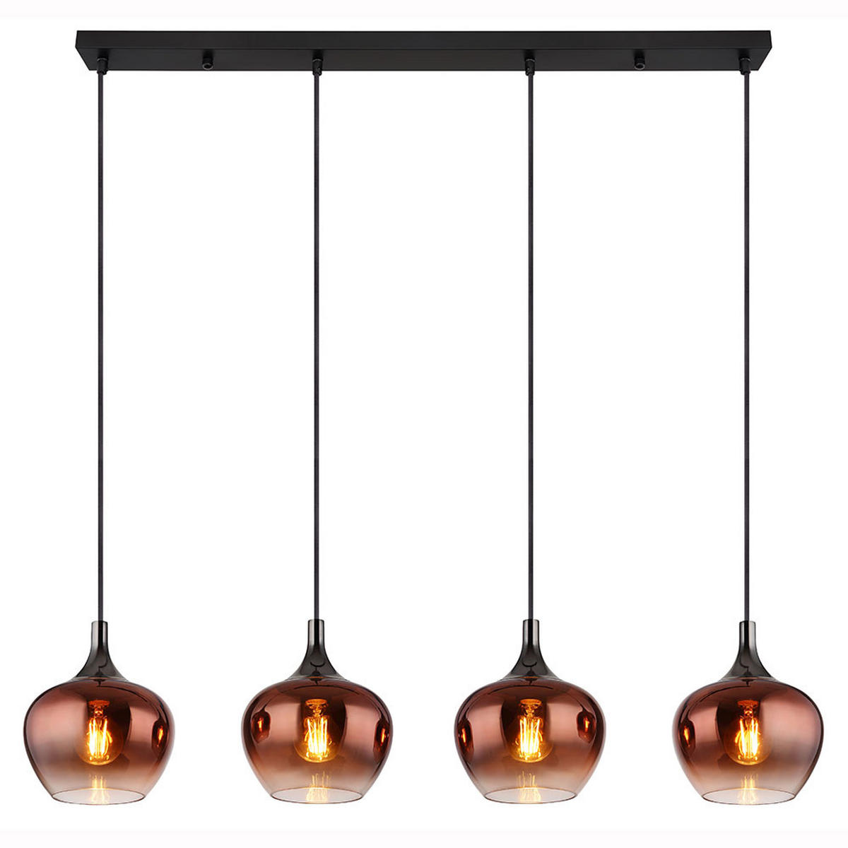 HÄNGELEUCHTE MAXY Metall schwarz Glas kupfer - Schwarz, Glas (100/18/120cm) - Globo Lighting