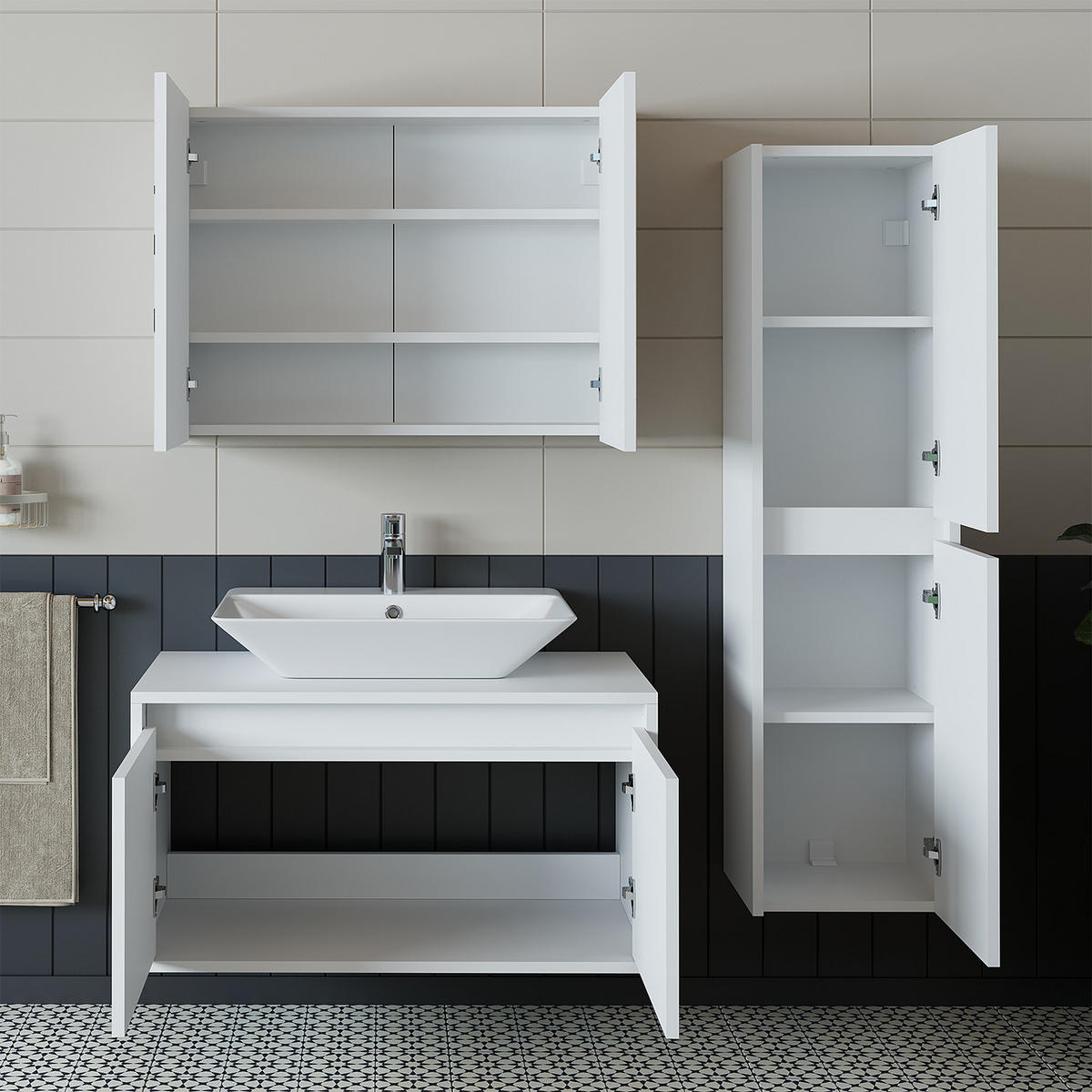BADMÖBEL Set ATLANTIC-85 4-teilig - Weiß, Holzwerkstoff (85/150/45cm) - Roomart