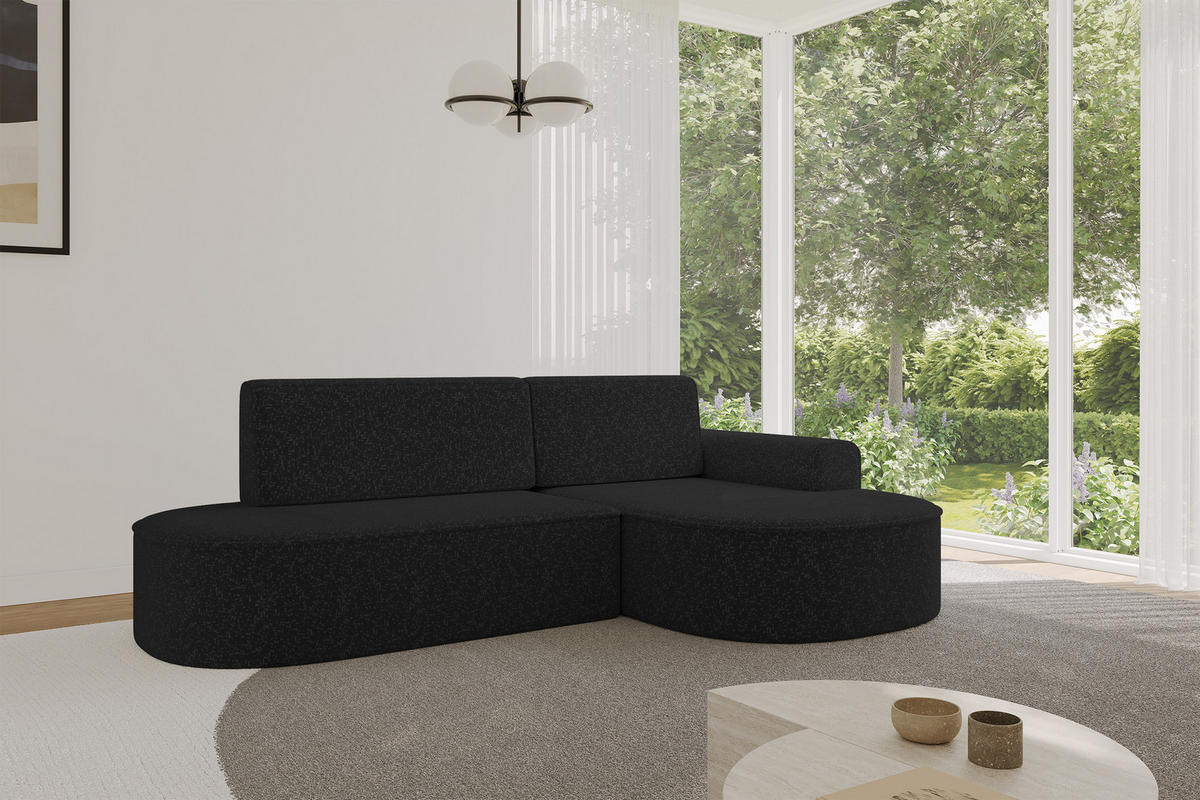 ECKSOFA mit Schlaffunktion und Bettkasten Ottomane Rechts MARI-L1-S - 283x167x85 cm Schwarz Tissu - Schwarz, Holzwerkstoff/Kunststoff (167/283cm) - ALTDECOR