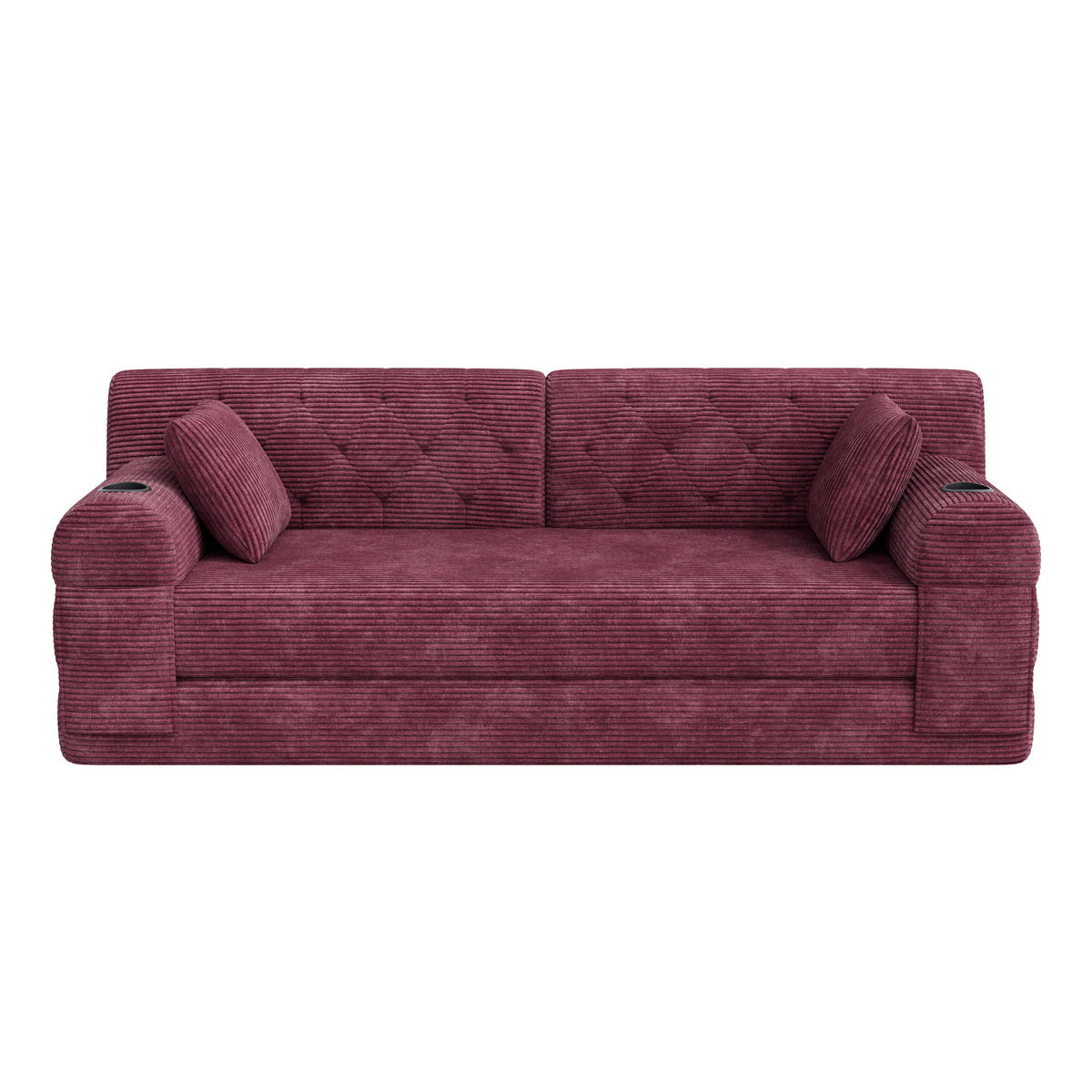 SCHLAFSOFA DE-33856 mit 4 Seitentaschen Weinrot - Weinrot, Metall (208/81/80cm) - ComfortXL