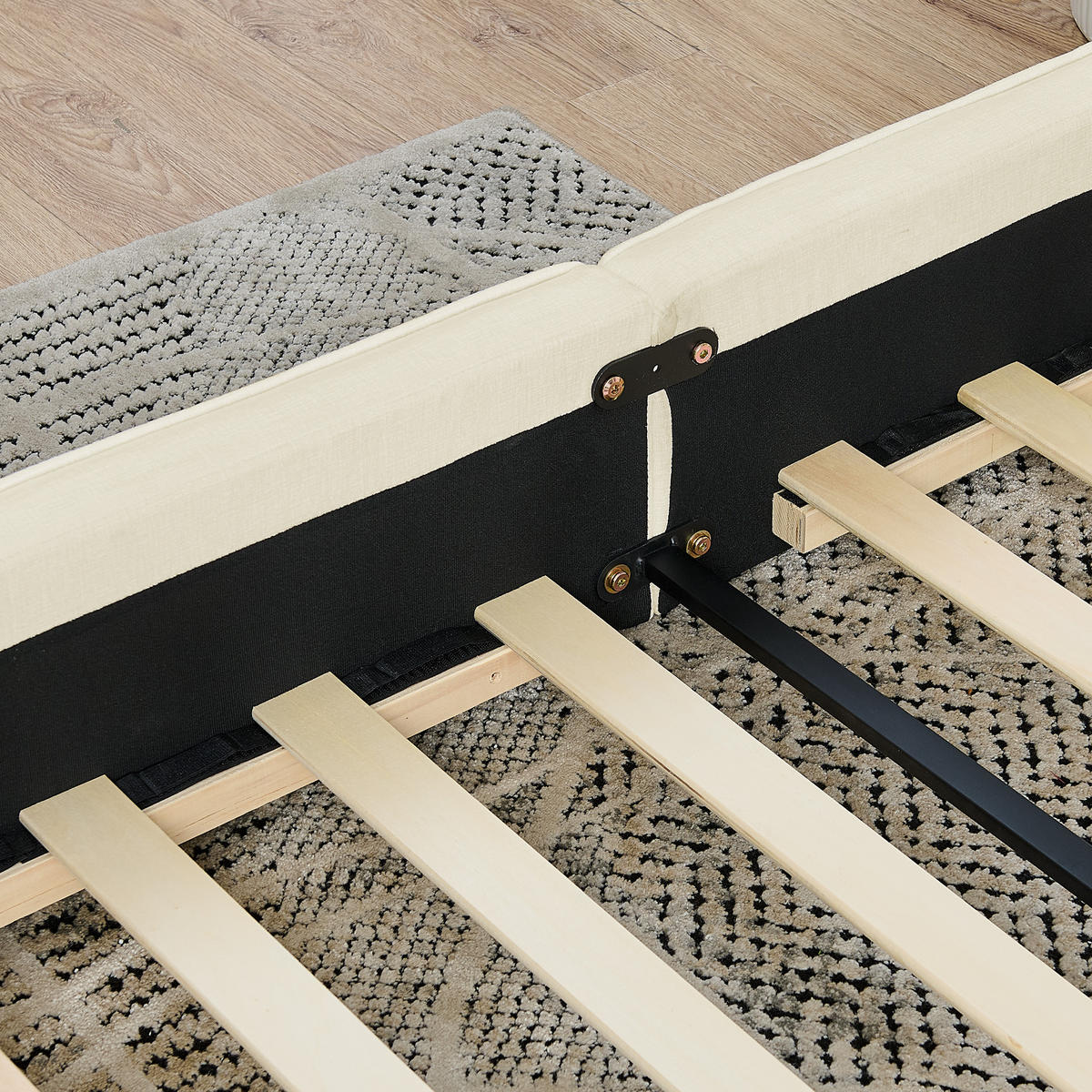 POLSTERBETT 160x200 cm Chenille Holzrahmen beige - Beige, Kunststoff (160/200cm) - LEBENLANG