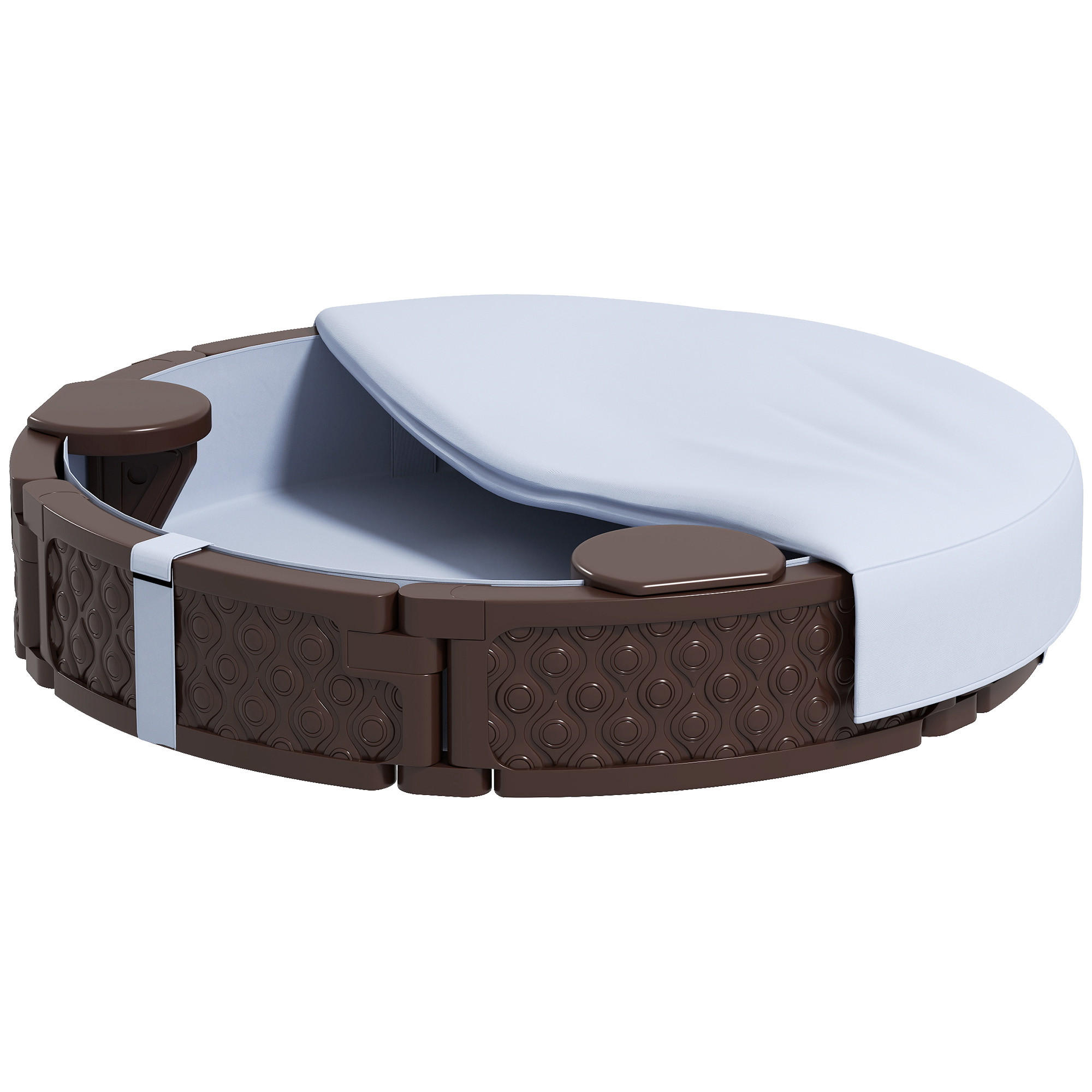 SANDKASTEN Runde Sandkiste für bis zu 3 Kinder, mit 3 Sitzen, Dunkelblau - Braun, Kunststoff (120/120/22cm) - AIYAPLAY