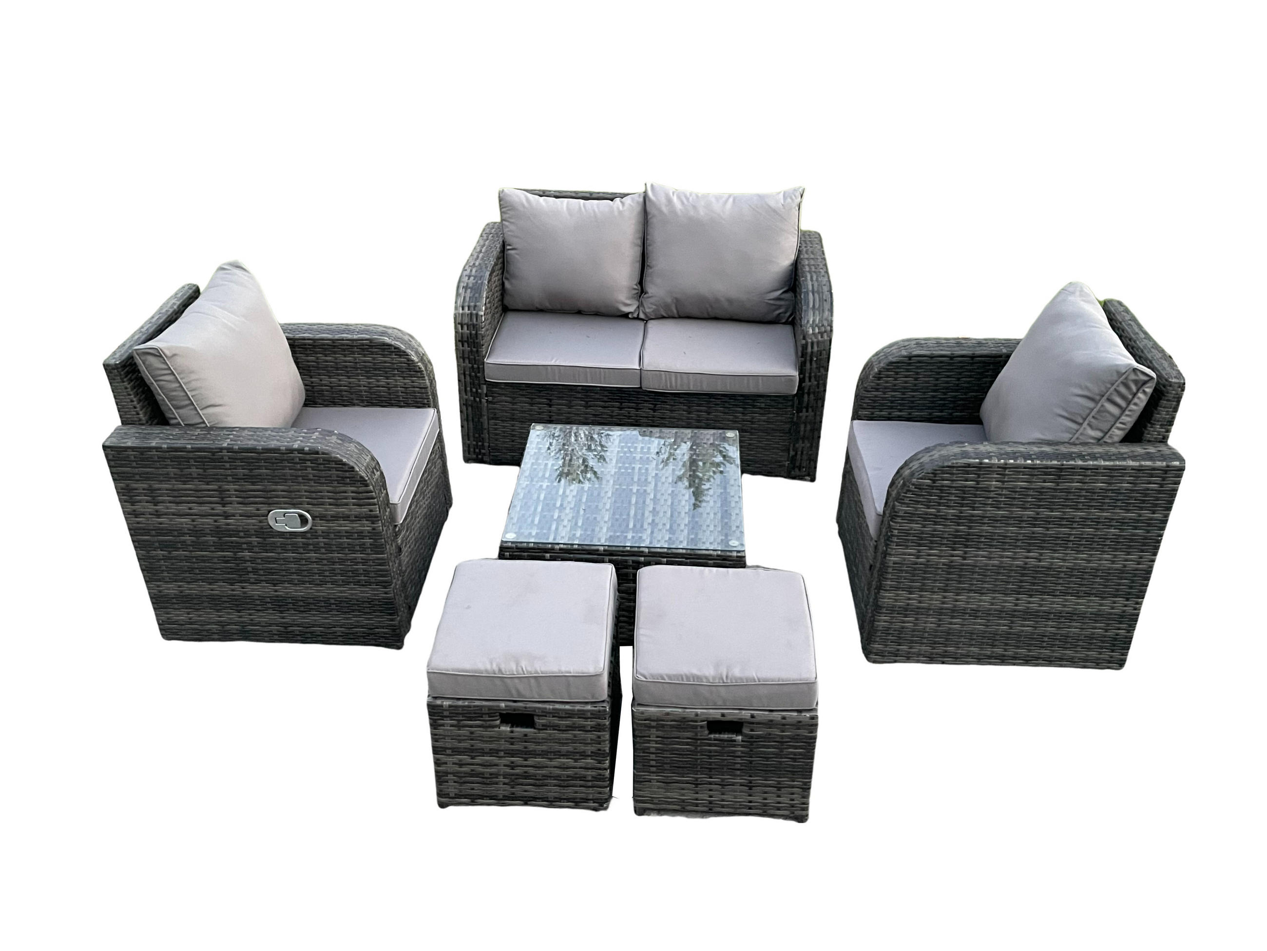 LOUNGESOFA-SET Polyrattan Dunkelgrau 6-Sitzer - Dunkelgrau, Metall - Fimous