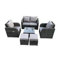 LOUNGESOFA-SET Polyrattan Dunkelgrau 6-Sitzer - Dunkelgrau, Metall - Fimous
