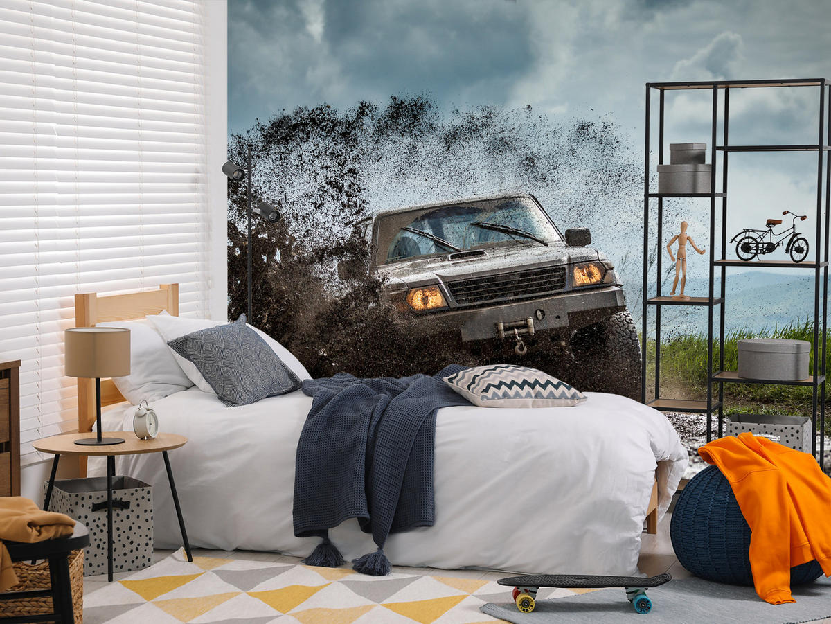 FOTOTAPETA Pre Študentskú Izbu Jeep Blatistý Horský Terén 450 x 315 cm - hnedá/čierna, papier (450/315cm) - Muralo