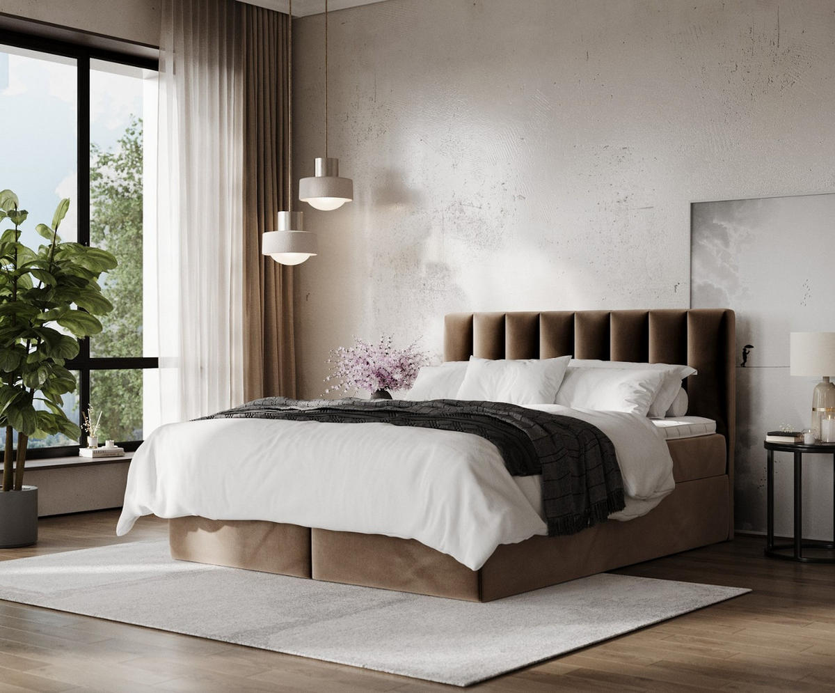 BOXBETT Lusso 180/200 cm Braun im Paros Stoff - Schwarz/Braun, Holz/Holzwerkstoff (180/200cm) - AltaBeds