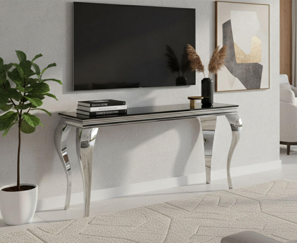 KONSOLENTISCH Prince Schwarzglas / Chrom 120 / 40 / 78cm - Silberfarben/Schwarz, Glas/Holz (40/120/78cm) - Feldmann-Wohnen