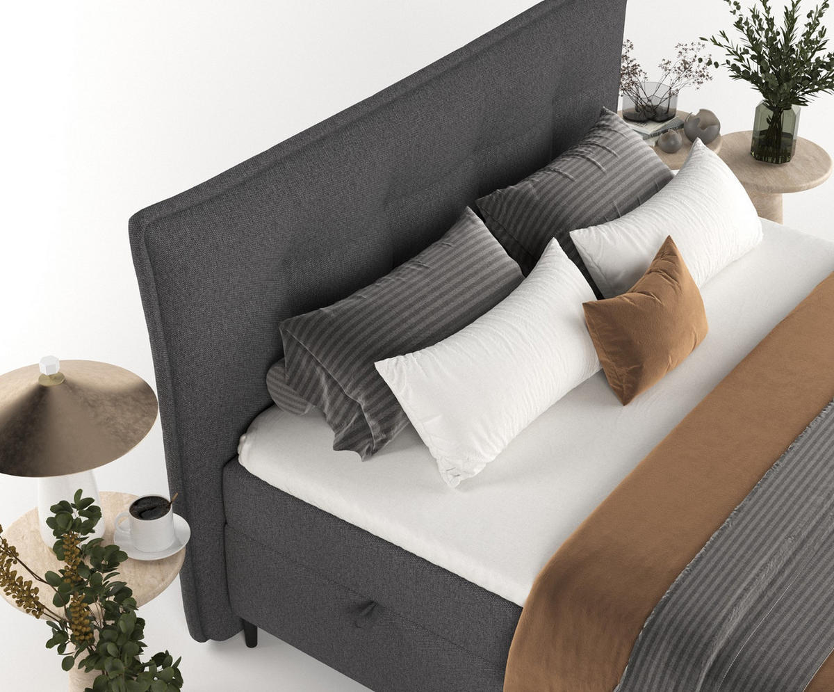 BOXBETT Las Palmas 200/200 cm Anthrazit im Megan Stoff - Anthrazit/Schwarz, Holz/Holzwerkstoff (200/200cm) - AltaBeds