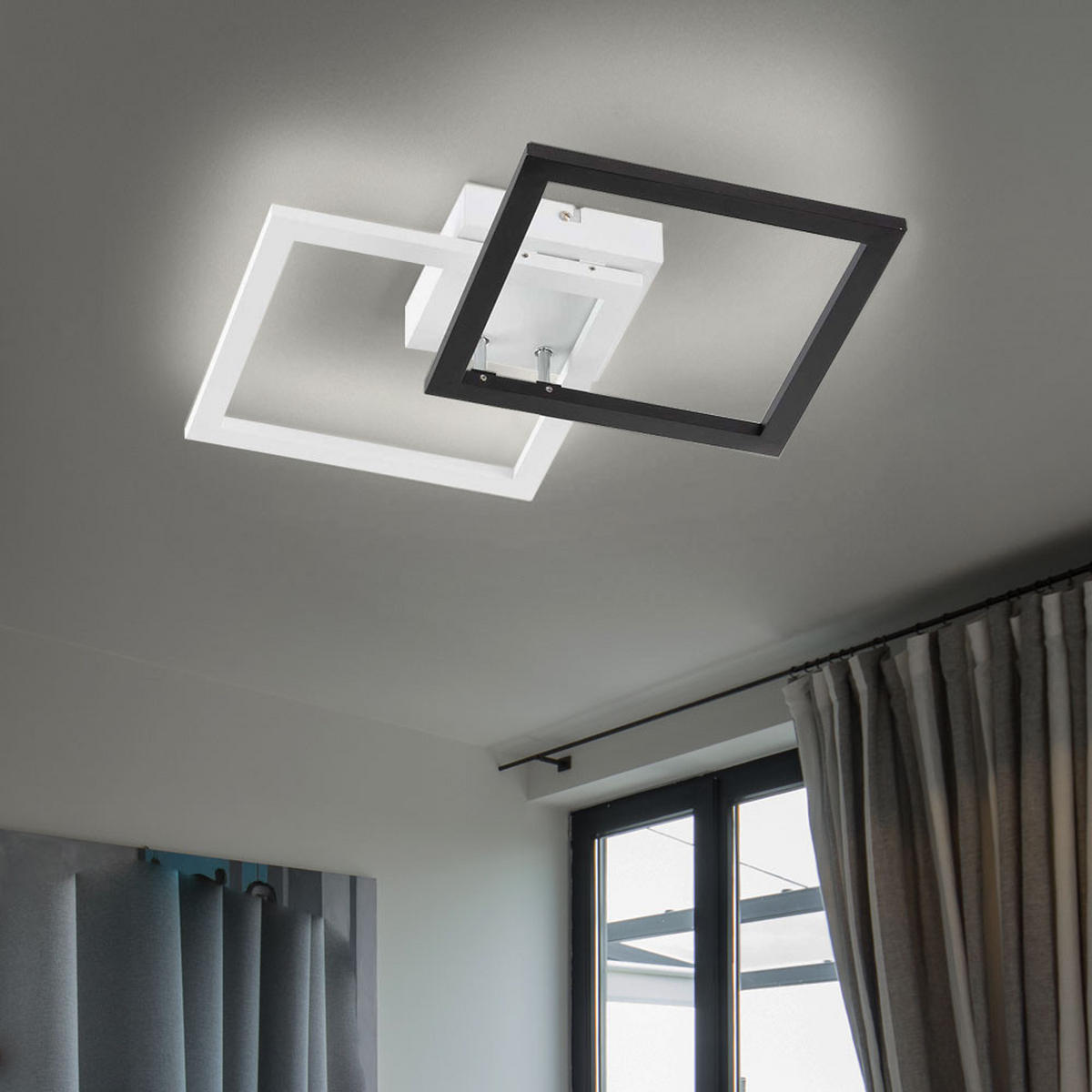 LED DECKENLEUCHTE Schwarz Weiß Quadrat - Weiß, Kunststoff/Metall (48/31/7cm) - Wofi