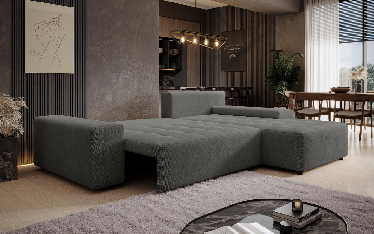 ECKSOFA L Form Alvorada Dunkelgrün 280/184/88 cm – modernes Sofa fürs Wohnzimmer - Dunkelgrün/Schwarz, Kunststoff/Textil (280/184cm) - AX Living