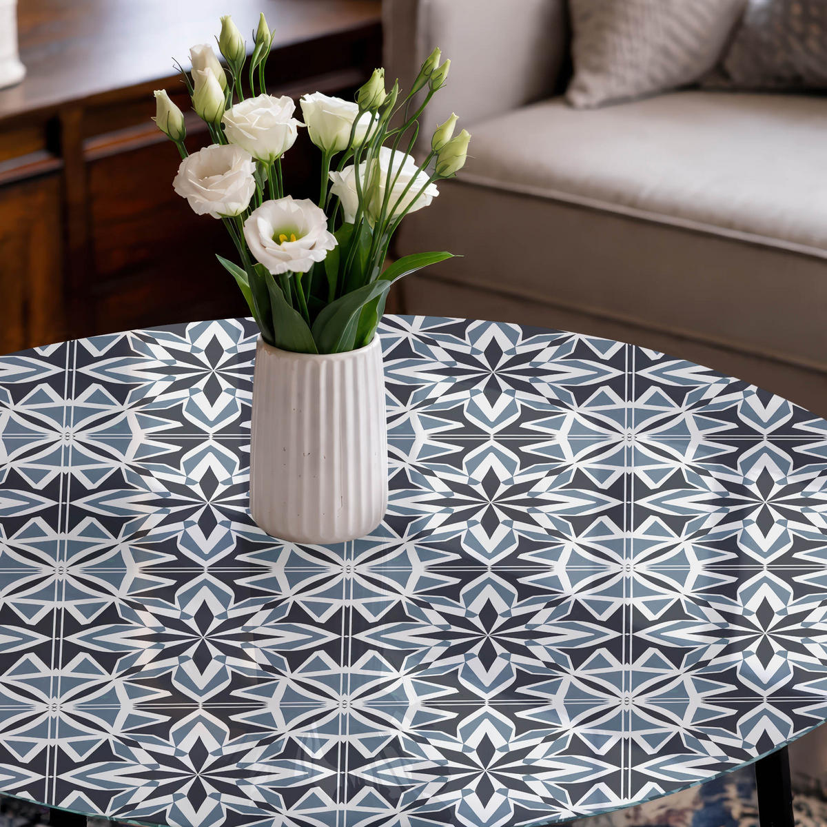 GLASPLATTE fi90 cm – Geometrische Sterne - Blau, Glas (0.4/90/90cm) - ArtPrintCave