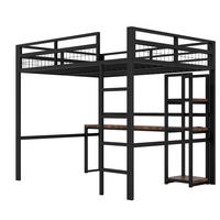 HOCHBETT 140 x 200cm Eisenrahmen，mit usb type-c, Geländer, Trittleiter, ohne Matratze, Schwarz - Schwarz, Metall (140/200cm) - KOMHTOM