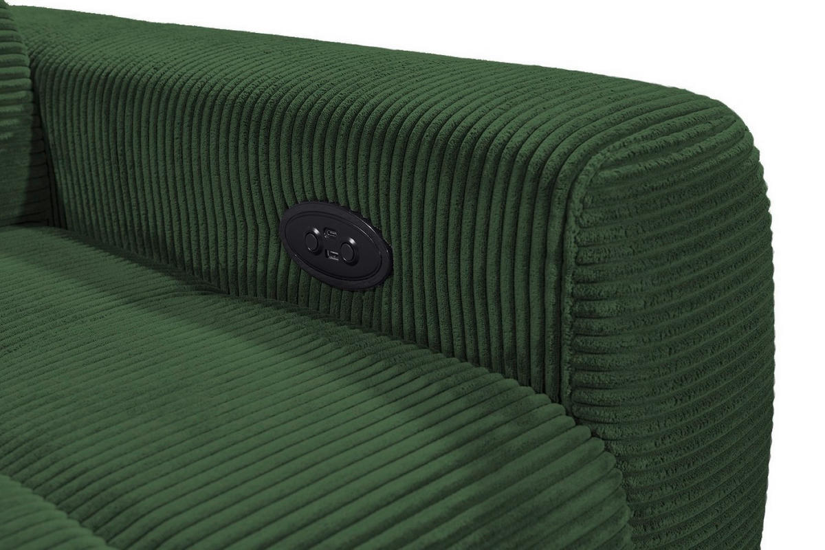ECKSOFA mit elektronische Sitztiefenverstellung, USB-Anschluss und stilvollem Breitcord-Bezug - Grün, Textil (243/200cm) - ed exciting design