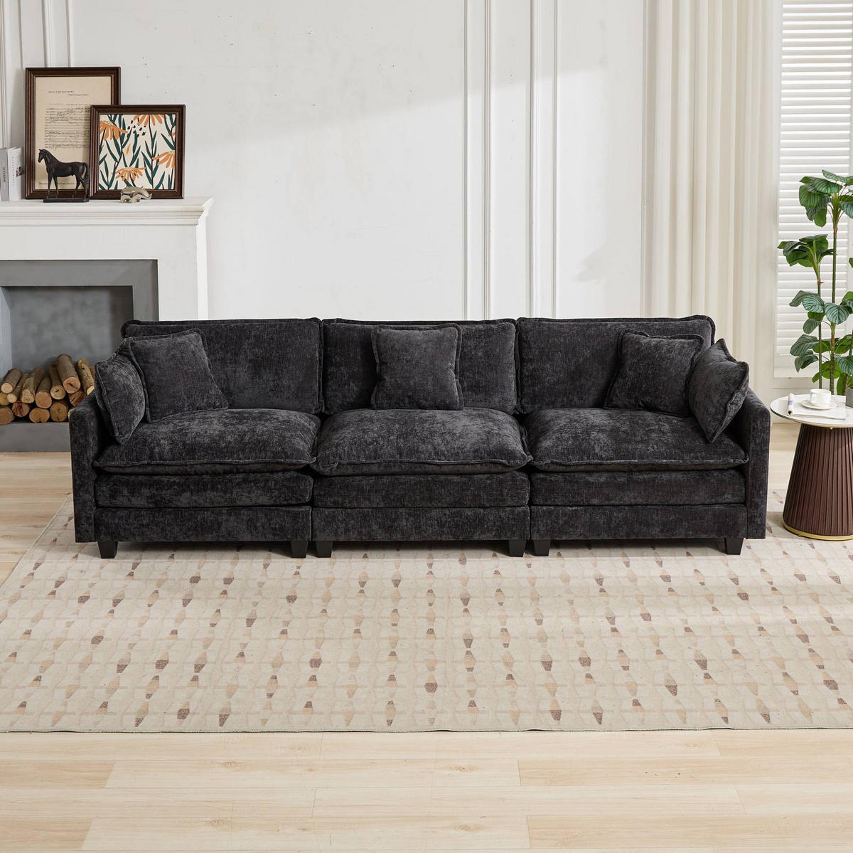 3-SITZER-SOFA aus Chenille in Schwarz mit modularem Design - Schwarz, Textil (75/84/289cm) - Modfu