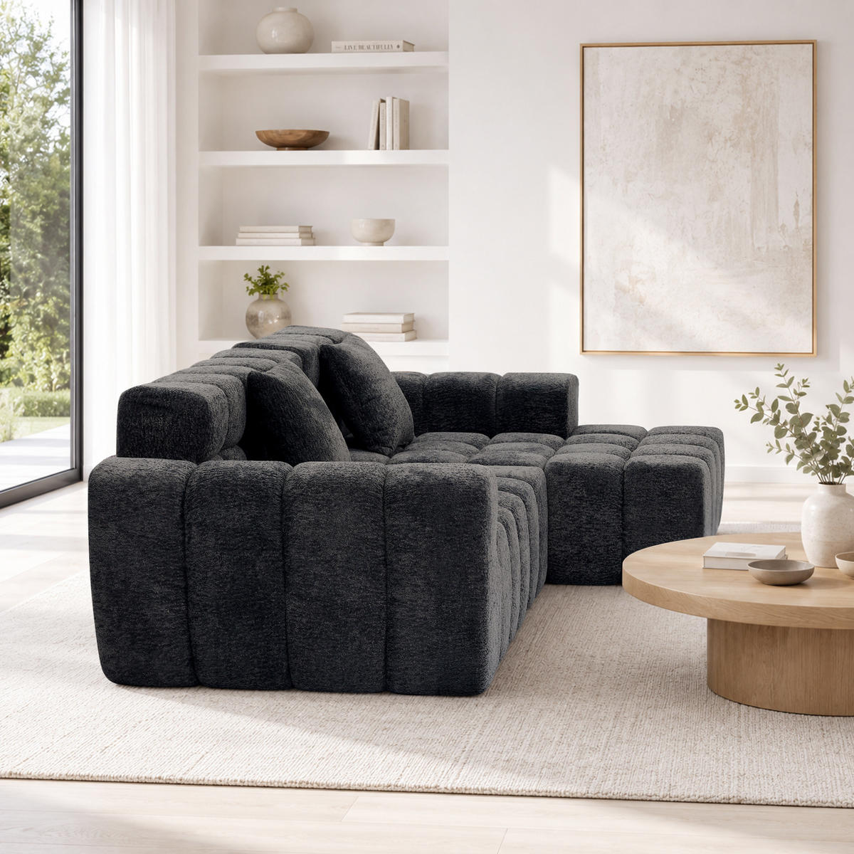 ECKSOFA 249,94/124,97/59,94 cm anthrazit aus Samtstoff mit Algenstruktur modular und bequem - Anthrazit, Textil (249.94/124.97cm) - OKWISH