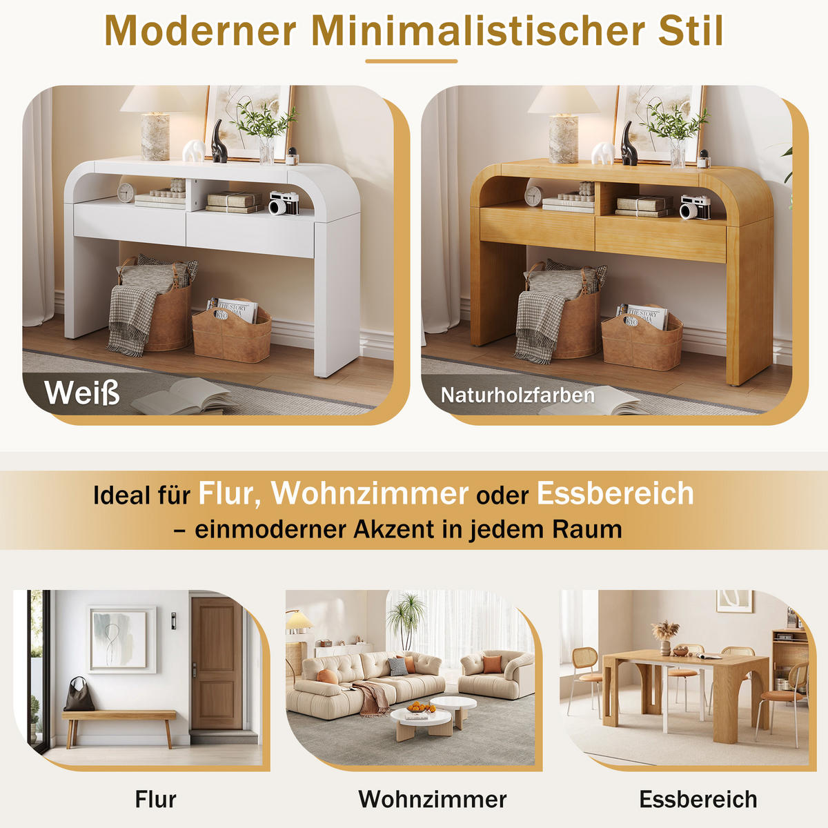 BEISTELLTISCH in Weiß Moderner Konsolentisch mit Schubladen für Diele, Flur und Wohnzimmer, B120/T35.5/H76.5 cm - Weiß, Holzwerkstoff/Metall (35.5/120/76.5cm) - STILVORA