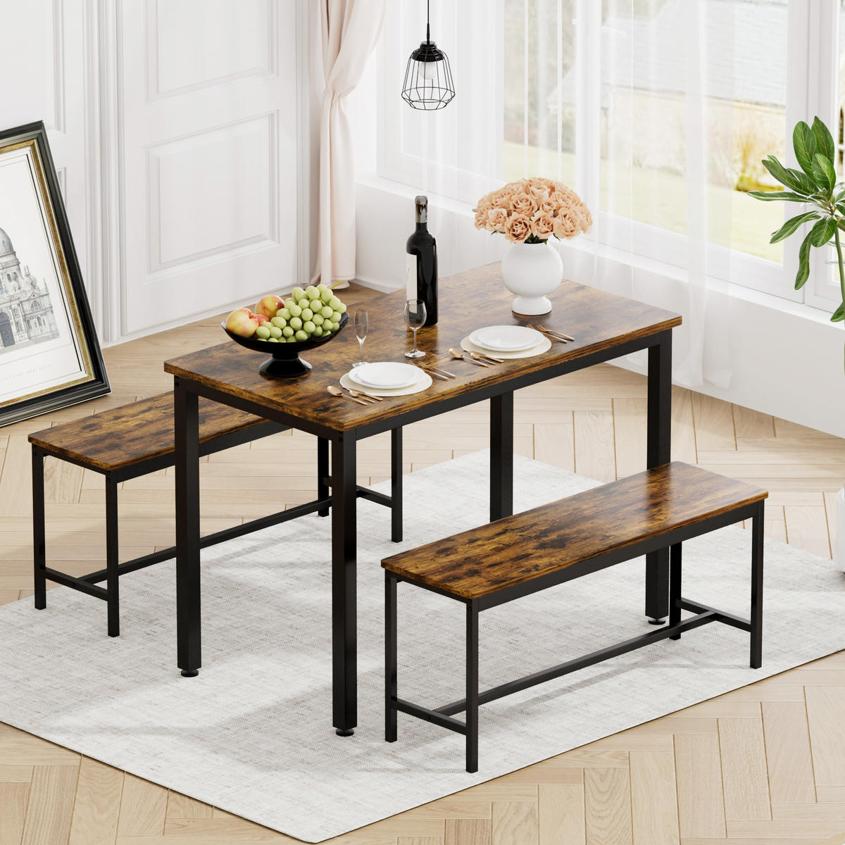 ESSGRUPPE DE-39327 4-teilig, mit 2 Bänken Braun - Braun, Holzwerkstoff (110/75/60cm) - ComfortXL
