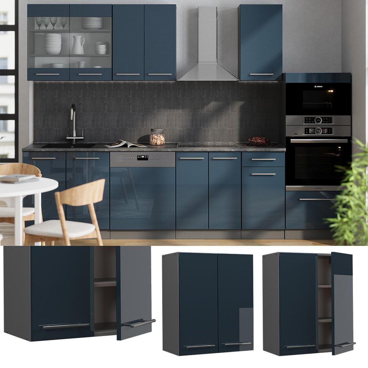 HÄNGESCHRANK Fame-Line Dunkelblau Hochglanz 60 cm - Anthrazit/Dunkelblau, Holzwerkstoff (60/72/34.1cm) - Vicco