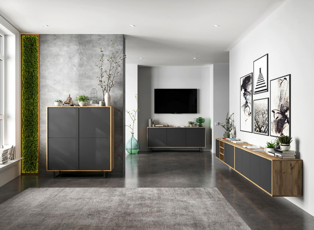 TV-SCHRANK Apollo2 Eiche wotan Graphit Matt 150 cm - Graphitfarben, Holzwerkstoff (150/39/35cm) - Meble Lindner