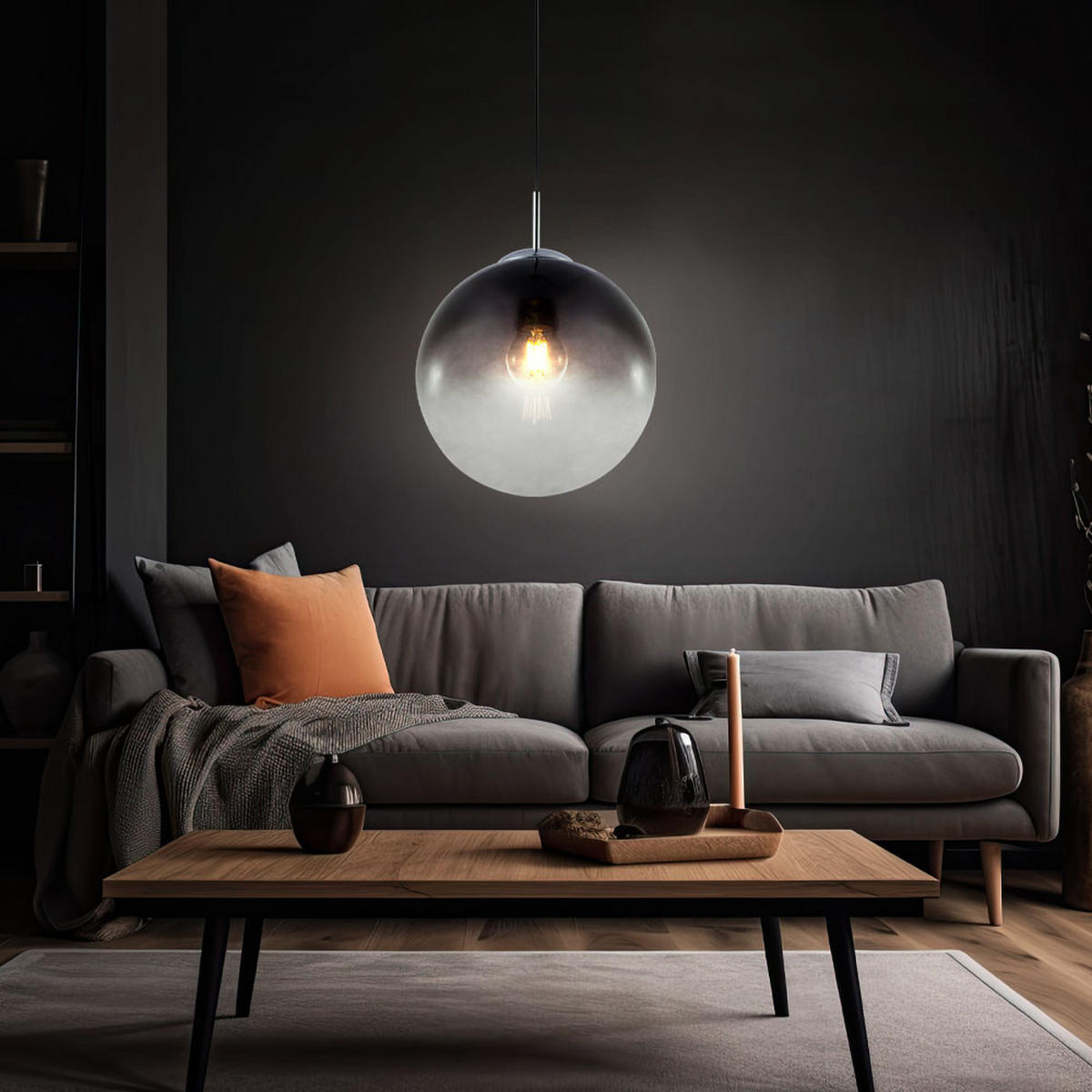 LED HÄNGELEUCHTE VARUS Grau Rauchglas - Grau, Glas (25/25/120cm) - Globo Lighting