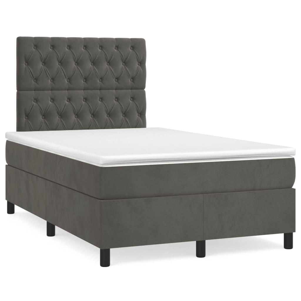 BOXBETT Mit Matratze Dunkelgrau 120/200 Cm Samt - Weiß, Textil (120/200cm) - vidaXL