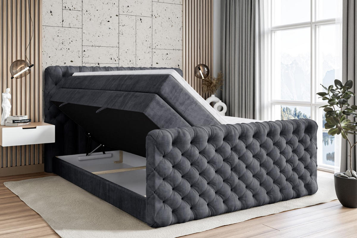 BOXSPRINGBETT BOXI8-Z KING - 160x200 - H3/H4 - Dunkelgrau - Dunkelgrau, Holzwerkstoff (160/200cm) - ALTDECOR