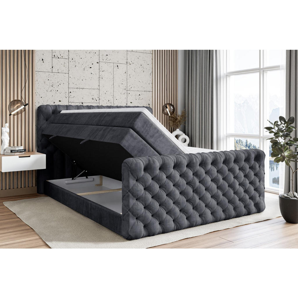 Thumbnail - Altdecor Boxspringbett, Dunkelgrau, Holzwerkstoff, Höhe ca. 20 cm, 140x200 cm, Schlafzimmer, Betten, Boxspringbetten