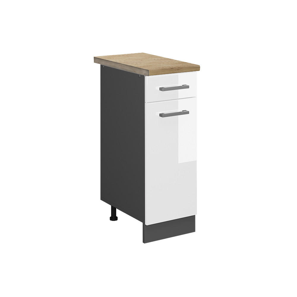KÜCHENUNTERSCHRANK R-Line Weiß Hochglanz 30 cm, AP Eiche - Weiß Hochglanz/Anthrazit, Holzwerkstoff (30/81.6/60cm) - Vicco