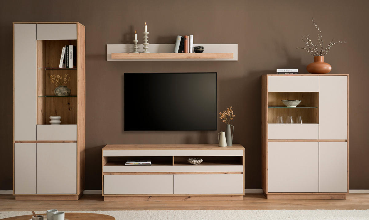 VITRINE Kaschmir, Eiche Artisan 75 cm, Highboard mit Soft-Close - Kaschmir/Eiche Artisan, Glas/Holzwerkstoff (75/144/40cm) - Furn.Design