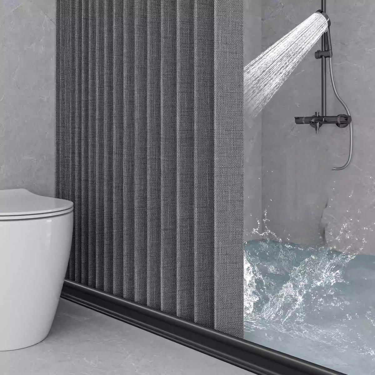 DUSCHVORHANG Grau Leinen faltbar 200 x 200 cm ohne Bohren Badezimmer - Grau, Textil (200/200cm) - MCBOSON