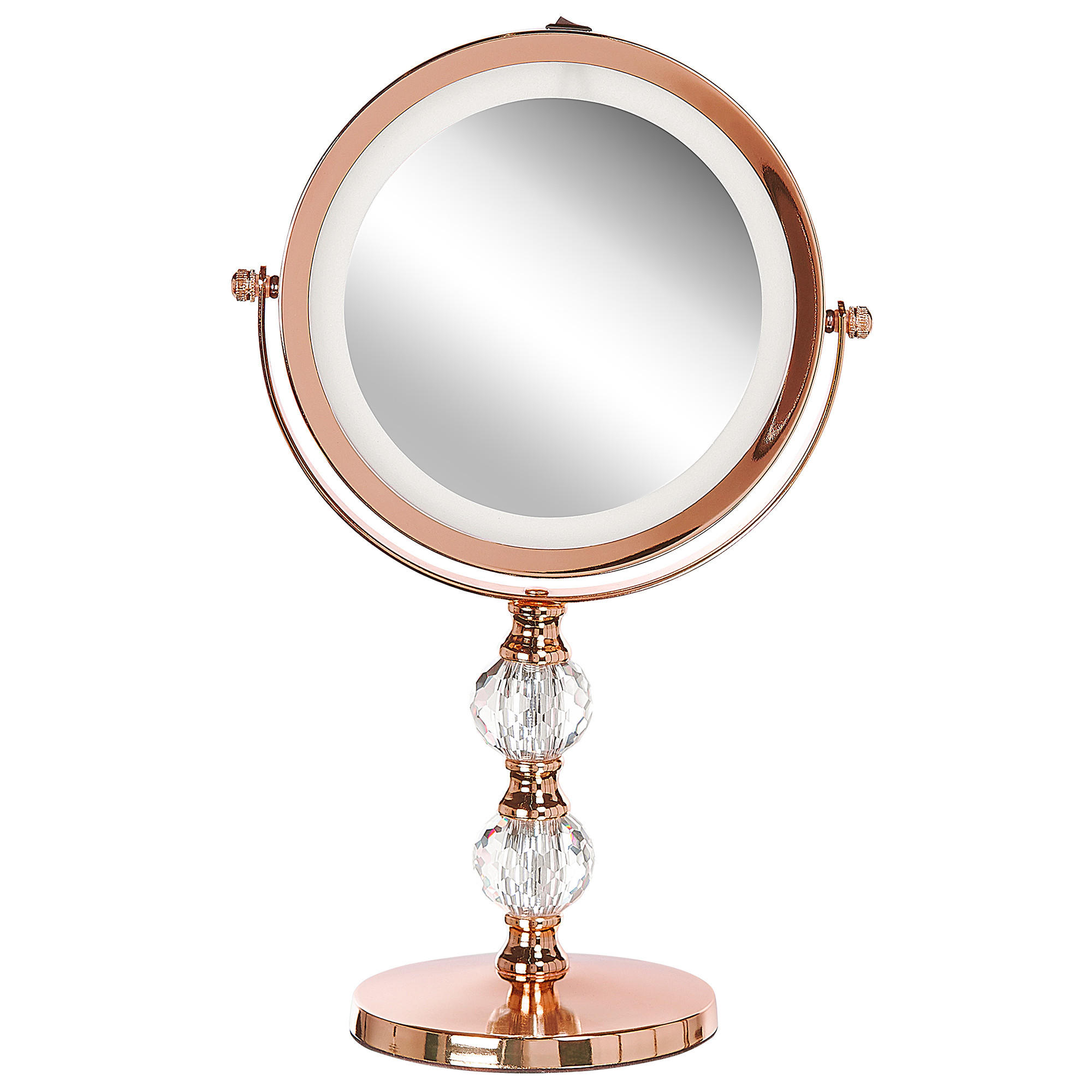 KOSMETIKSPIEGEL roségold mit LED-Beleuchtung 18 cm Claira - Roségold, Glas (18/34/13cm) - Beliani