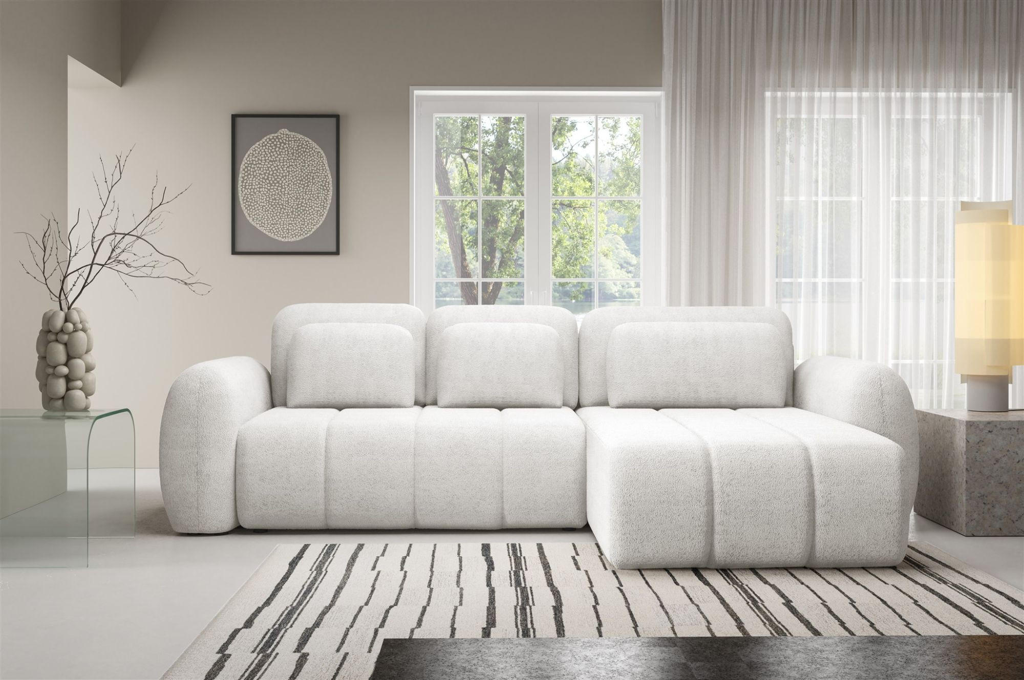 ECKSOFA Caria Mit Schlaffunktion - Weiß, Holzwerkstoff/Textil (304/190cm) - Fun Möbel