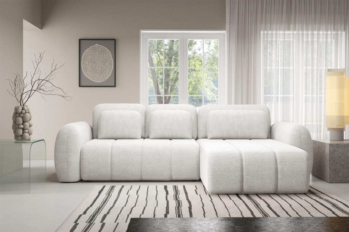 ECKSOFA Caria Mit Schlaffunktion - Weiß, Holzwerkstoff/Textil (304/190cm) - Fun Möbel