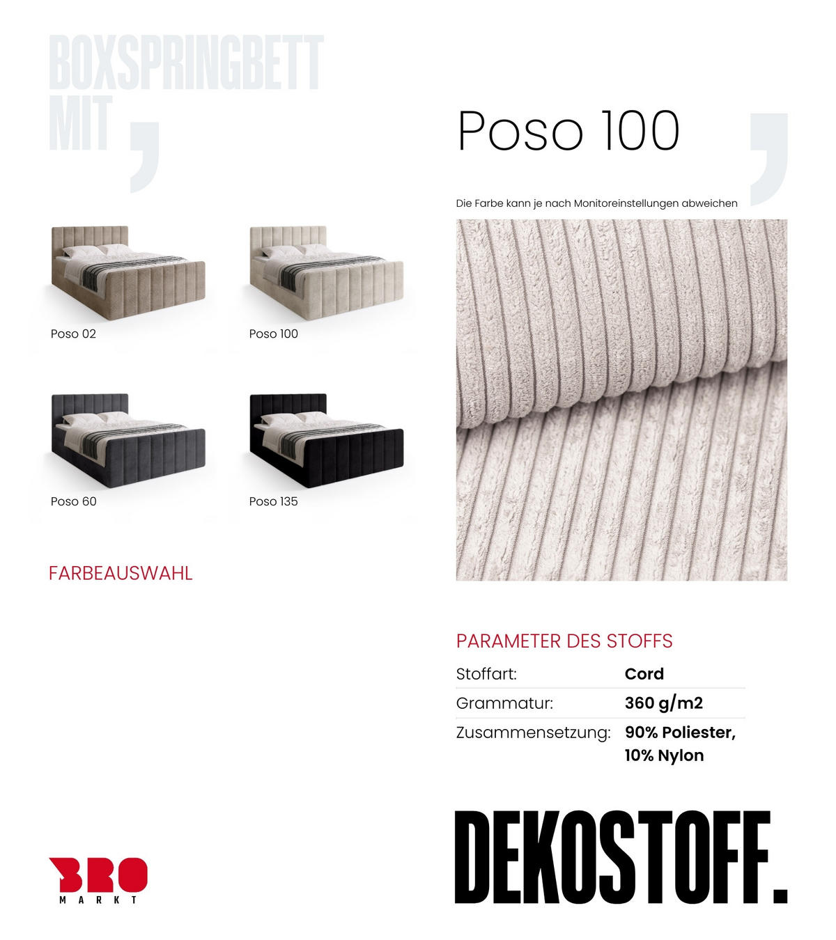 BOXSPRINGBETT Denver DUO mit Topper 180x200 Vanilla - Weiß, Textil (180/200cm) - Bromarkt