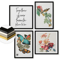 WANDBILDER 4er-Set - 50x50 cm & 40x60 cm Schwarzer Rahmen - Blumen, Schmetterlinge, Vögel, Pastellfarben - Schwarz, Kunststoff (50/50cm) - ArtPrintCave