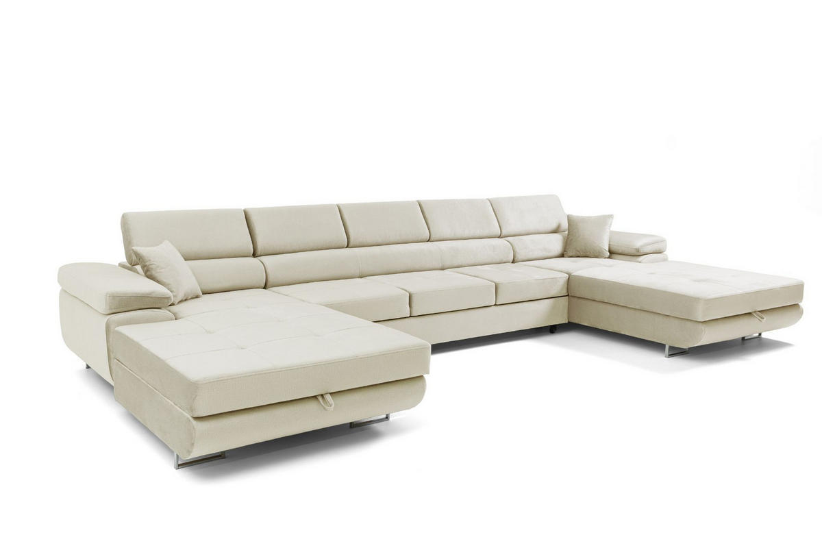 ECKSOFA U-Form ALONZO MAXI U mit Schlaffunktion 125x318 Velours Beige - Beige/Silberfarben, Holz/Textil (400/90/203cm) - Muffo