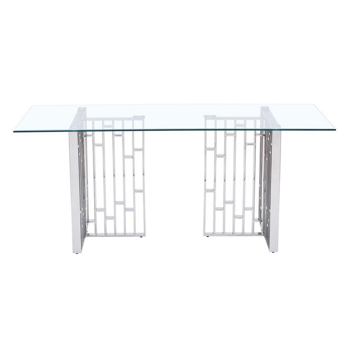 ESSTISCH Klarglas 160 × 90 cm Edelstahlgestell geometrisch Chrom - Silberfarben, Glas/Metall (90/160/75cm) - HOOZ