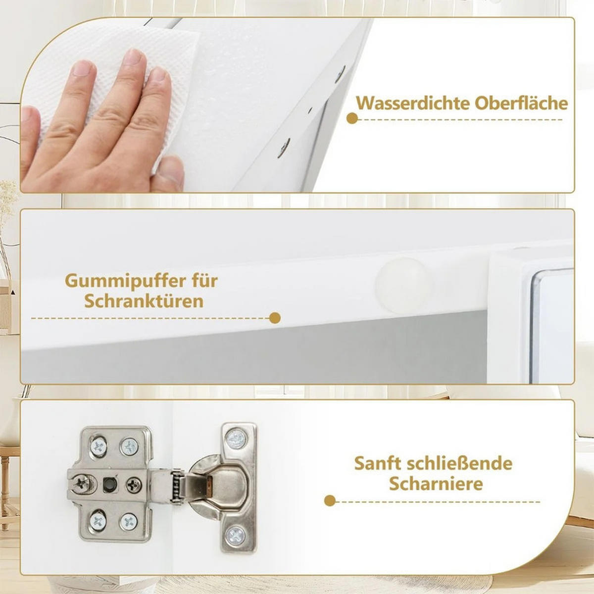 BADEZIMMER-SPIEGELSCHRANK aus Holz weiß - Weiß, Holzwerkstoff (62/65/11.5cm) - COSTWAY
