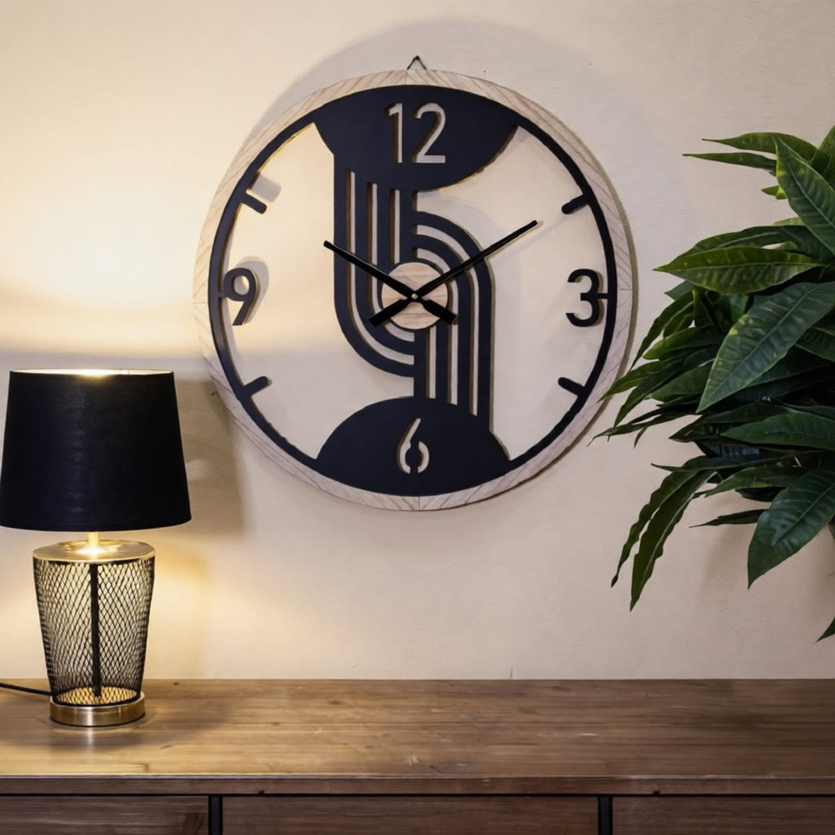 WANDUHR Clips, schwarz und braun, Eisen und MDF, 60 x 2,5 x 60 cm - Schwarz/Braun, Holzwerkstoff/Metall (60/60/2.5cm) - Mauro Ferretti