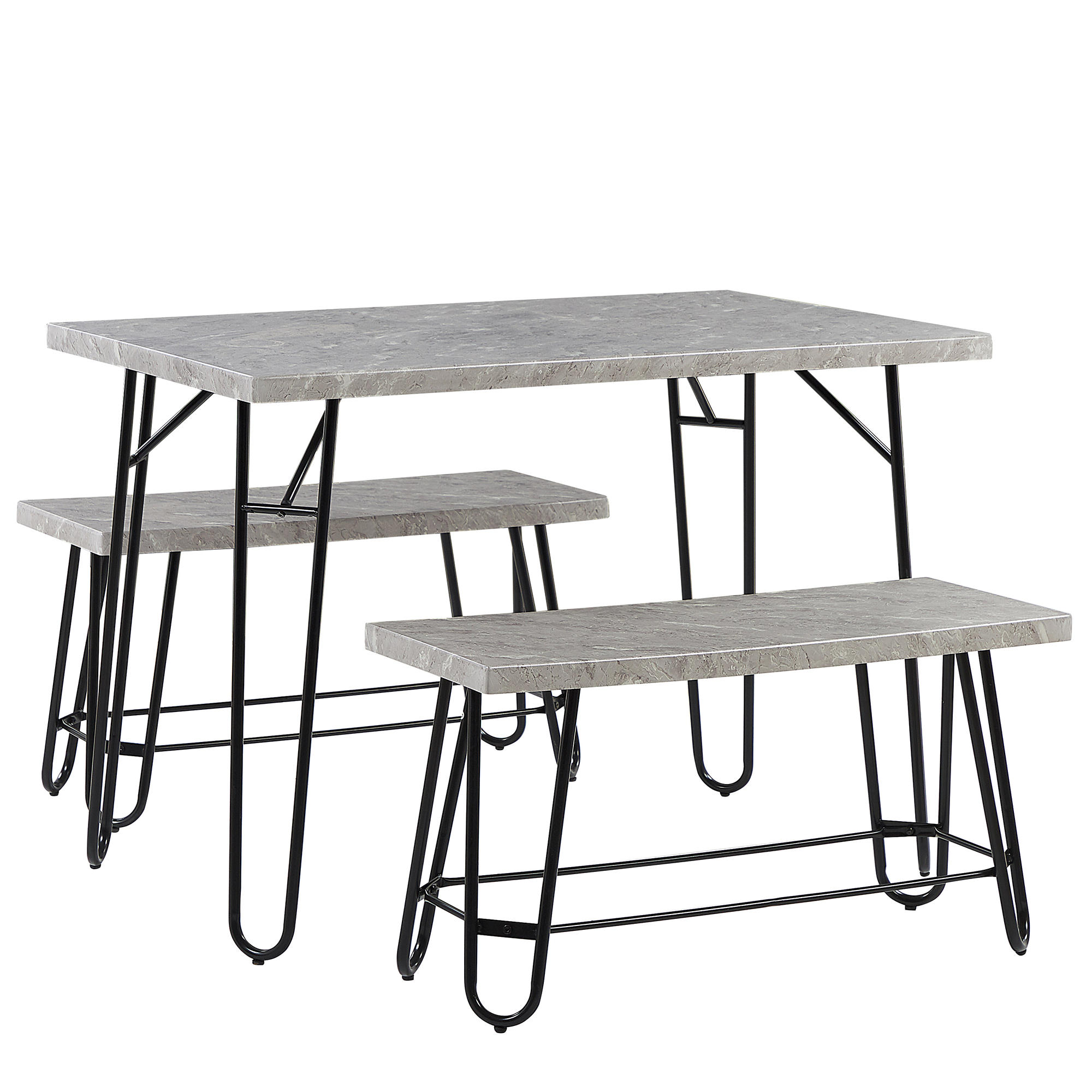 Beliani JÍDELNÍ SESTAVA Mramor Look Šedá 4-místná 110/70 cm Kempton