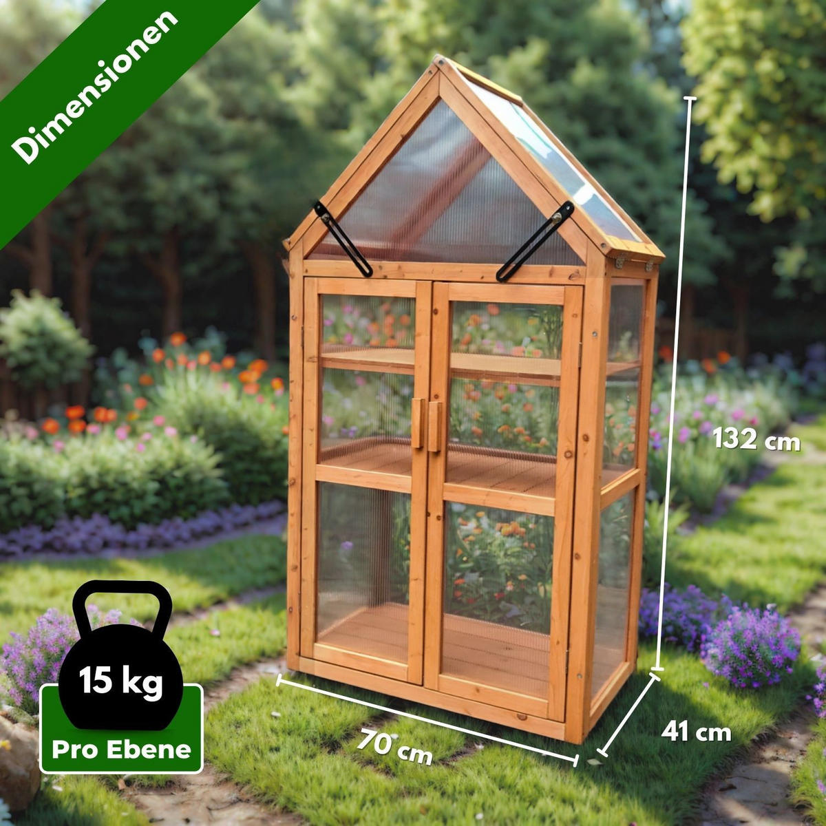 GEWÄCHSHAUS JAN Holz Farbe Braun 73/41/132 cm - Naturfarben, Holz (40/132/70cm) - Coemo